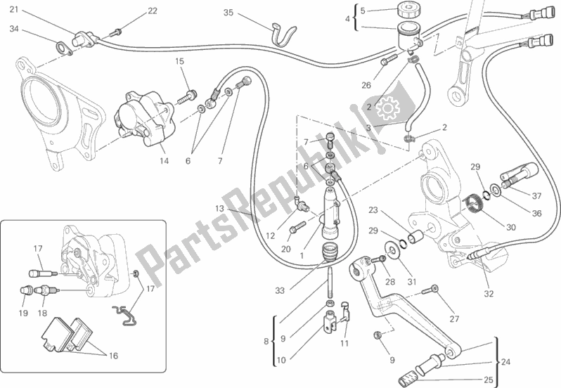Tutte le parti per il Sistema Frenante Posteriore del Ducati Hypermotard 1100 EVO 2012